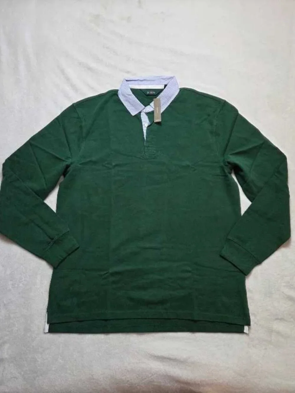 New XL Tall J.Crew rugby shirt with striped oxford collar green longsleve polo